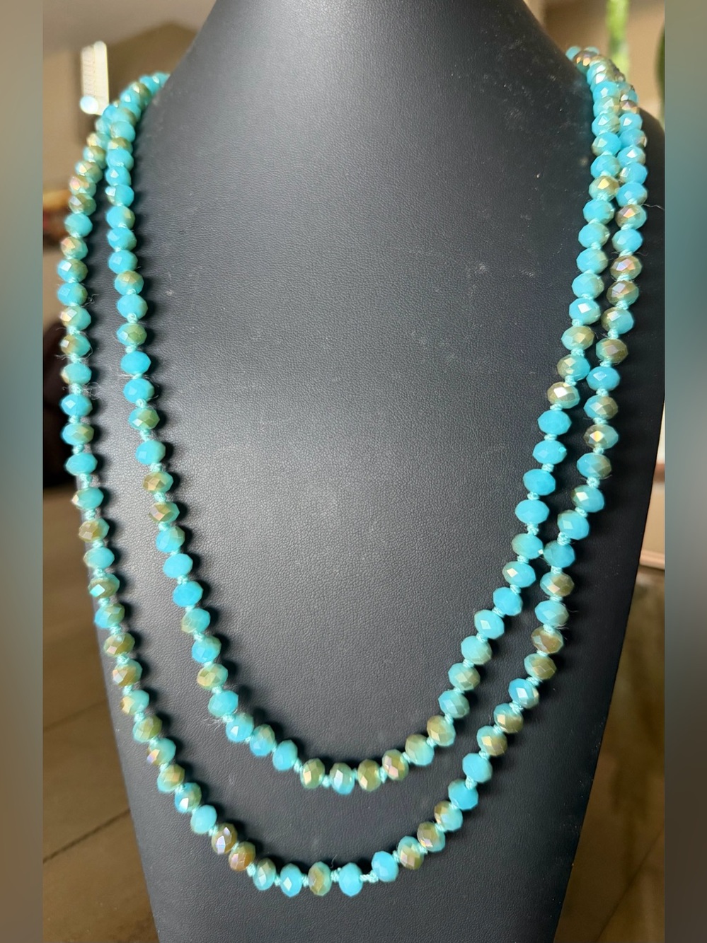 Turquoise glass beaded necklace